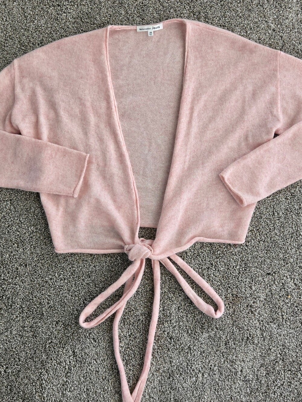 Reformation Pink 100% Cashmere Cropped V-Neck Tie Front Sweater XS